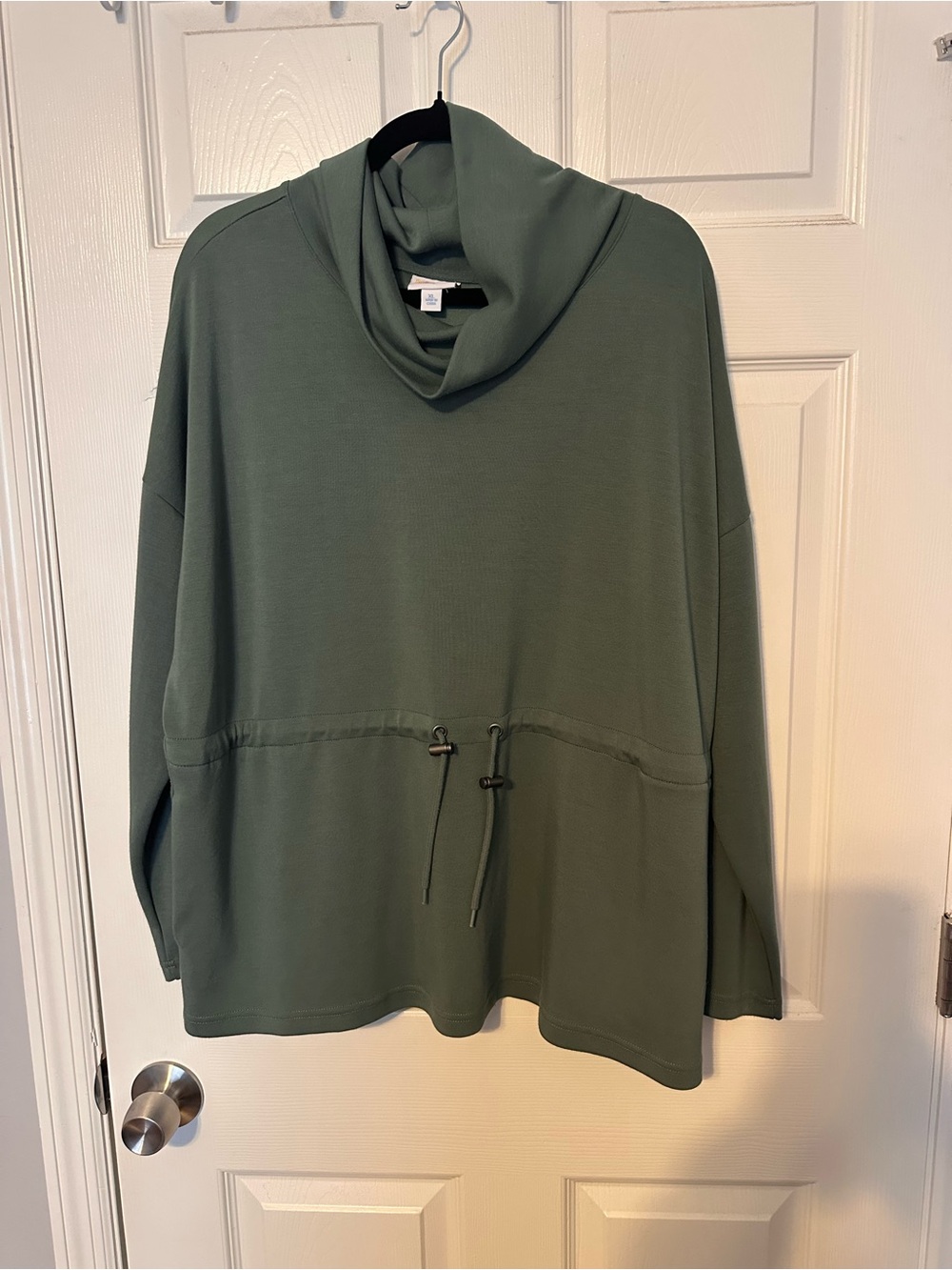 LuLaRoe Relaxed Olive Green Drawstring Cowl-Neck top
